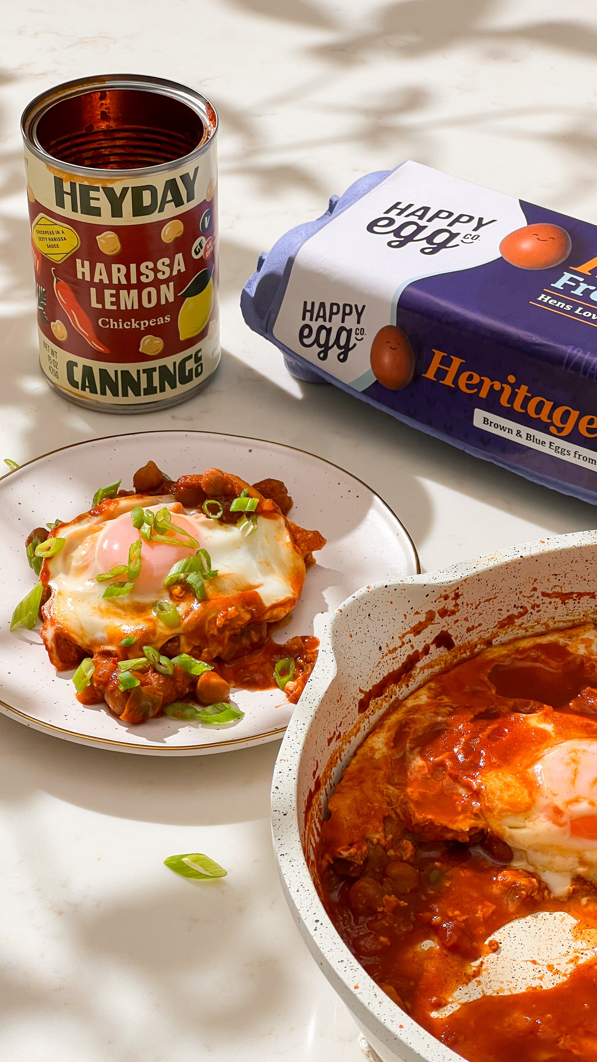 Spanish Style Harissa Lemon Chickpeas with Eggs