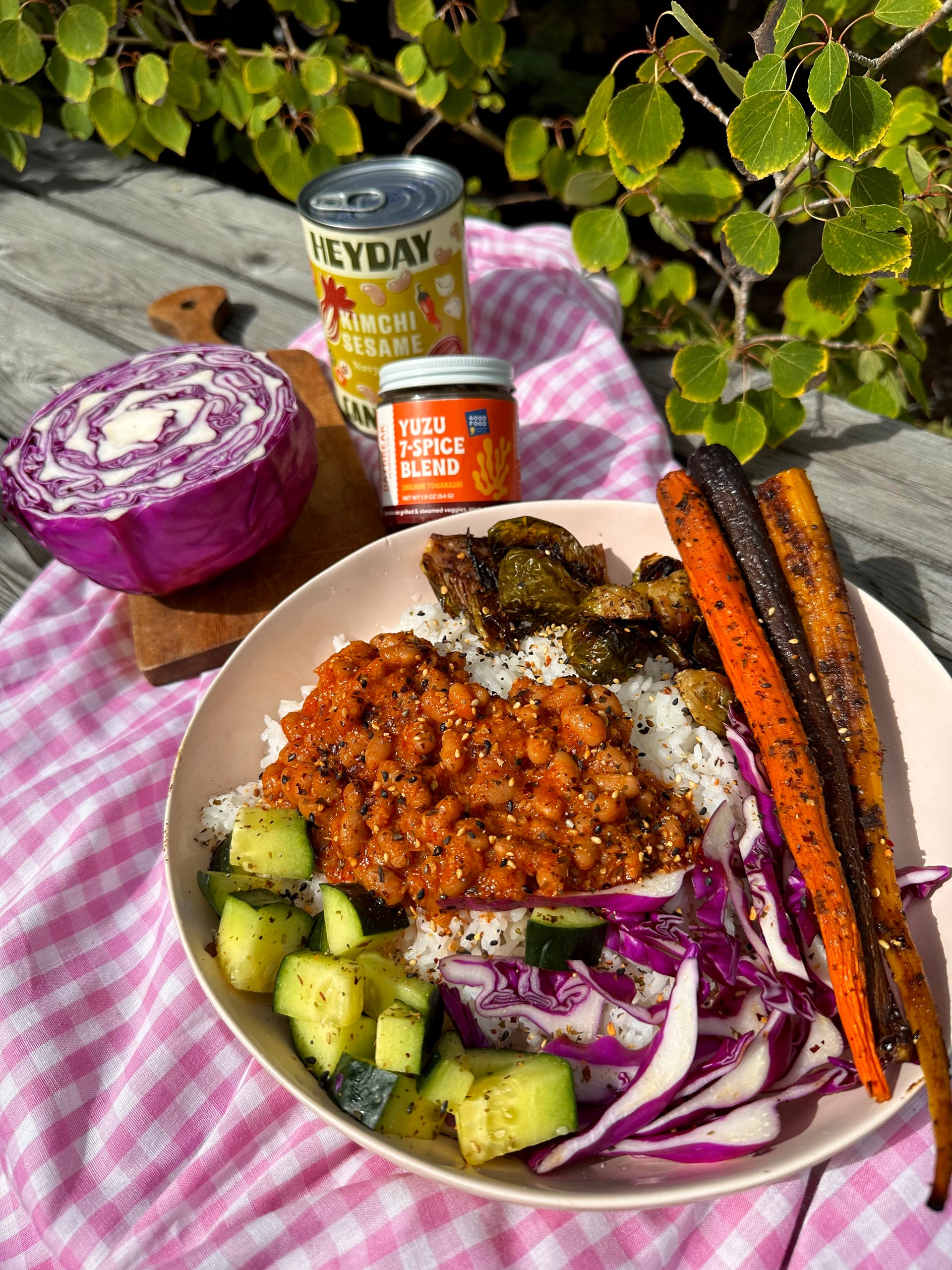Kimchi Sesame Navy Bean Rice Bowl w/ Roasted Veggies