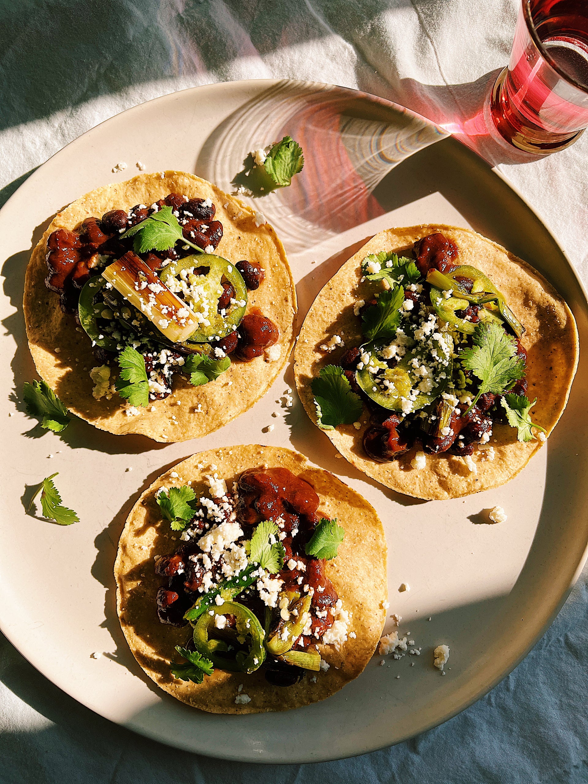 Heyday Before Payday: Enchilada Bean Tostadas With Charred Scallion Salsa