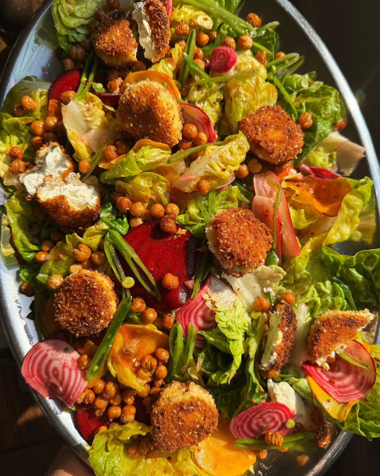 Frizzled Chickpea & Fried Goat Cheese Spring Salad