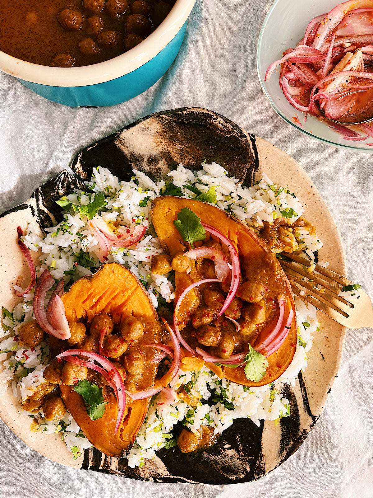 Alexis deBoschnek for Heyday Harissa Lemon Chickpeas with Flatbread